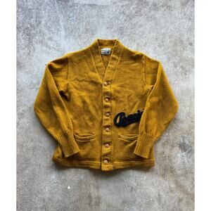 1950s Mustard Yellow 'Acacia' Virgin Wool Womens Knit Cardigan Size Small